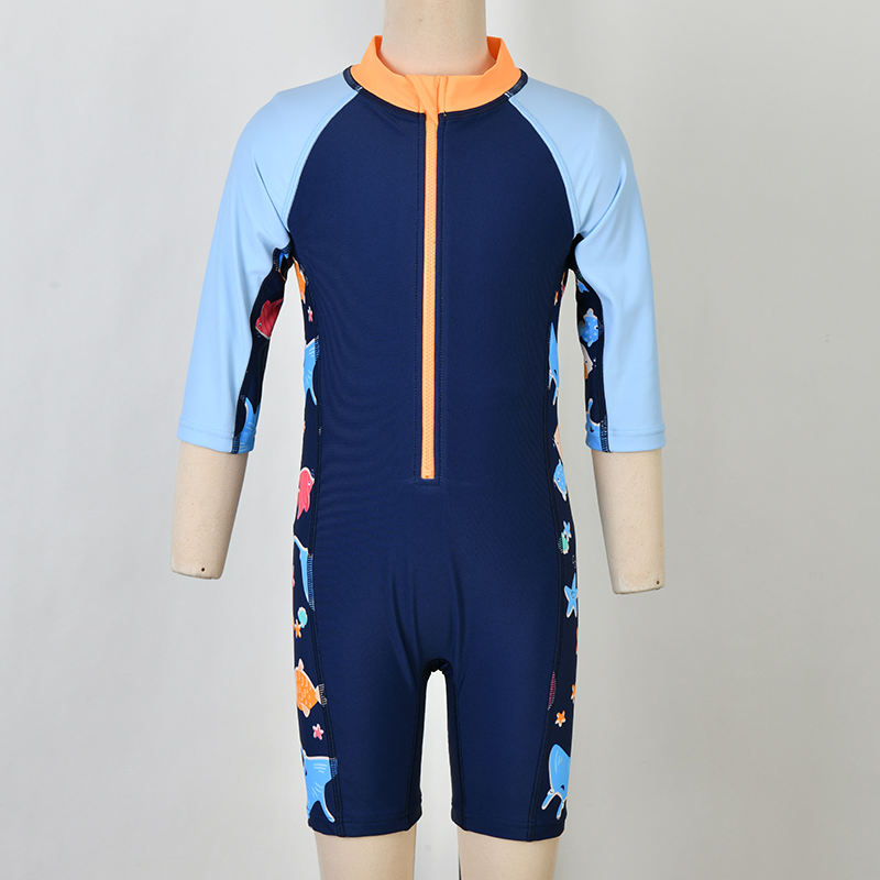 Boys Rash Guard Children UV Protection Swimsuit Kid Zipper Ecofriendly Swimwear