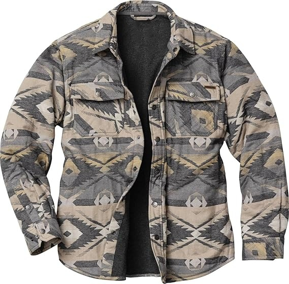 Custom Mens Aztec Flannel Shirt Jacket Thermal Lined Button Front Chest Pocket Winter Shacket
