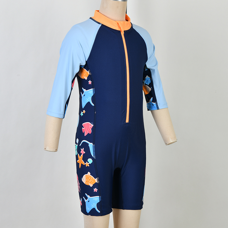 Boys Rash Guard Children UV Protection Swimsuit Kid Zipper Ecofriendly Swimwear