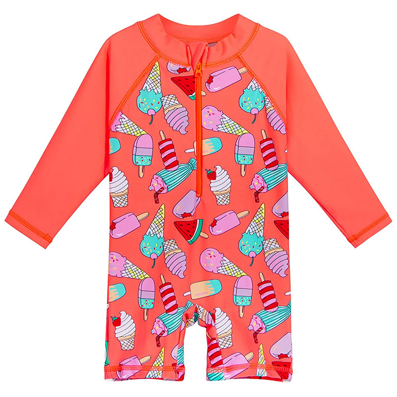 Girl's UV Sun Protection Long Sleeve Swimsuit Zipper Swimwear Bathing Suit