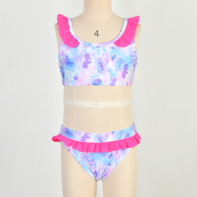 Two Sets Bikini UV Protection Swimsuit Girls Beachwear Small Ruffles Kid Ecofriendly Swimwear