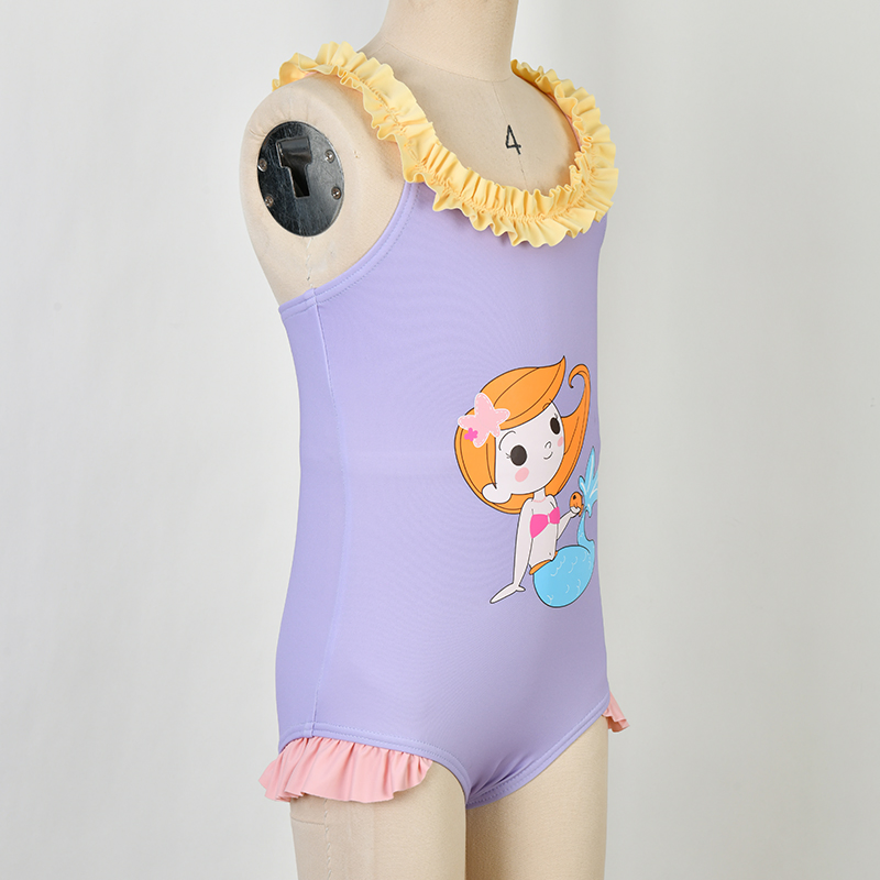 Girls Ecofriendly One Piece Swimsuit Children Shoulder Strap Swimwear Kids UV Protection Beachwear