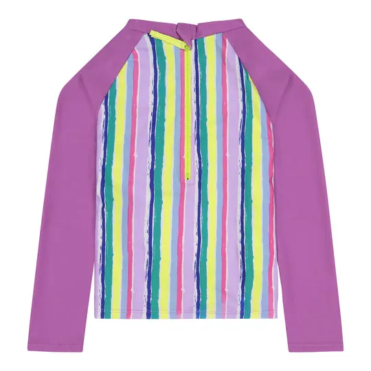 Girls Striped Rashguard and Bottom UV Protection Swimwear Swimset