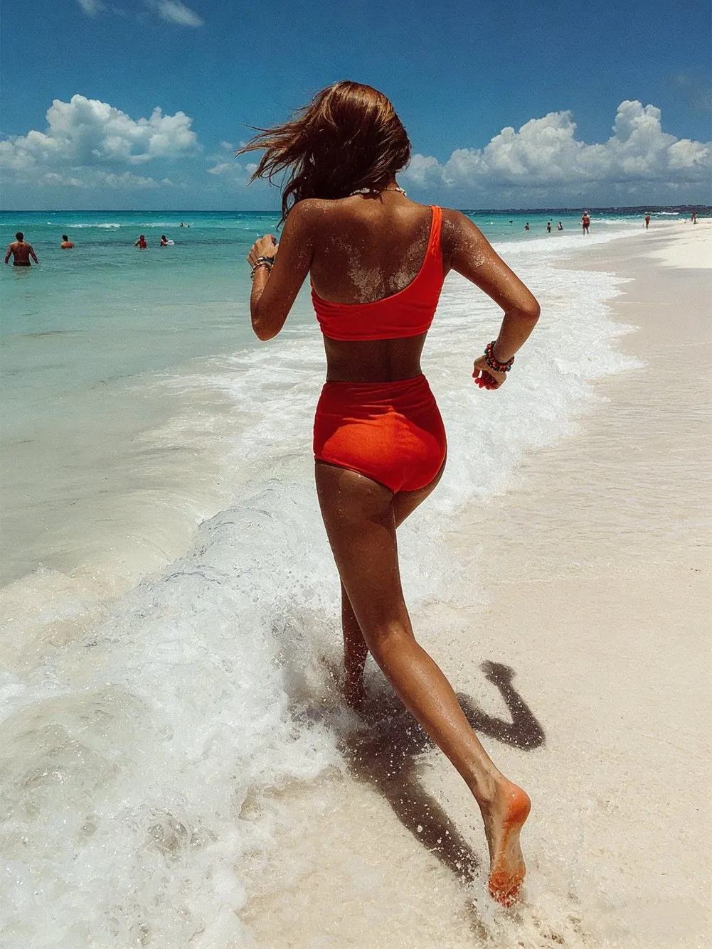 One-Shoulder Bikini Set with High-Waisted Lace-up Bottoms Retro Two Piece Swimwear