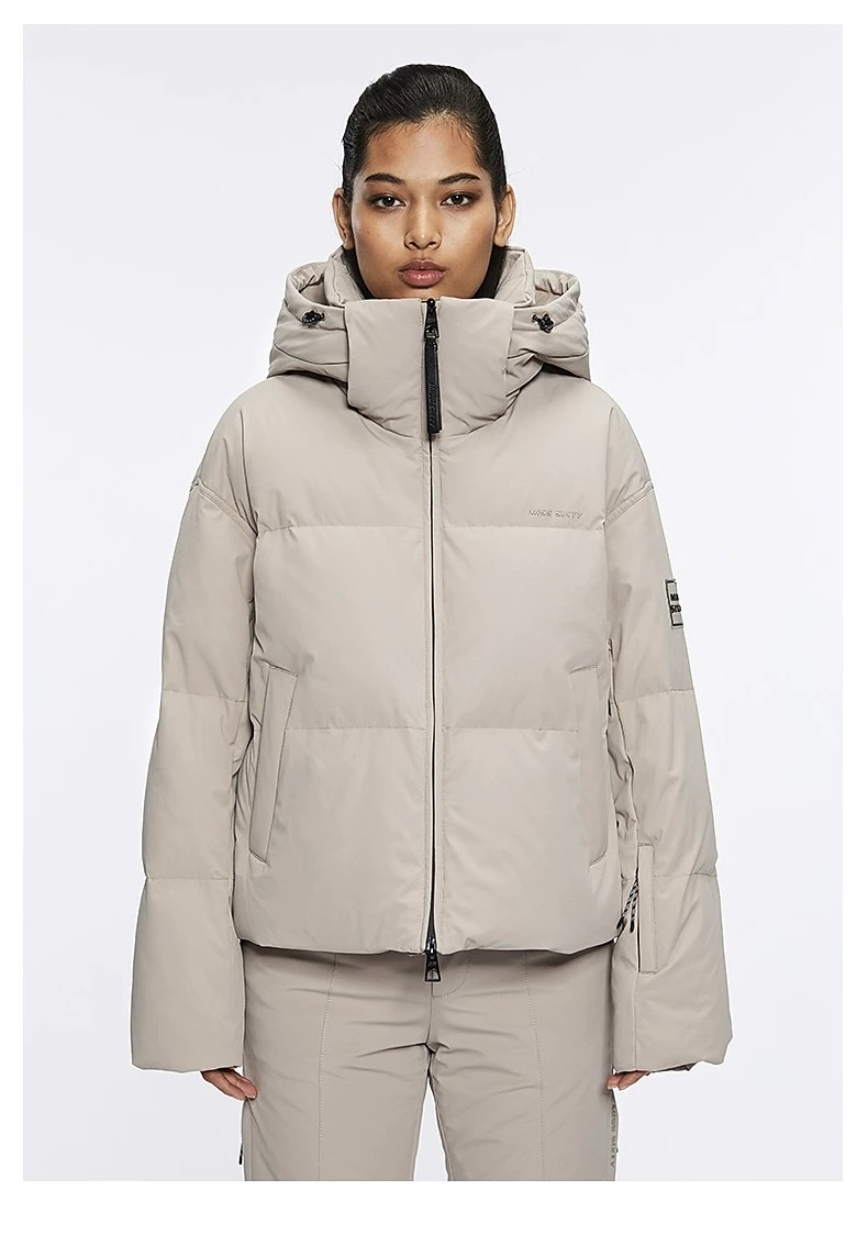 Customized High Quality Women Luxury Winter Short Ski Suit Women Professional Puff Down Jacket Women Outdoor Windbreaker Water-Proof Down Outwear