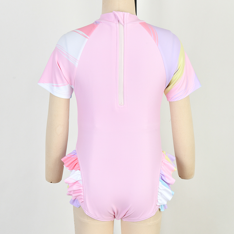 Girls One Piece Swimsuit Kids Zipper Beachwear UV Protection Swimwear
