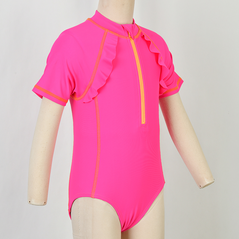 Girls One Piece Swimsuit Kids Zipper Beachwear UV Protection Swimwear