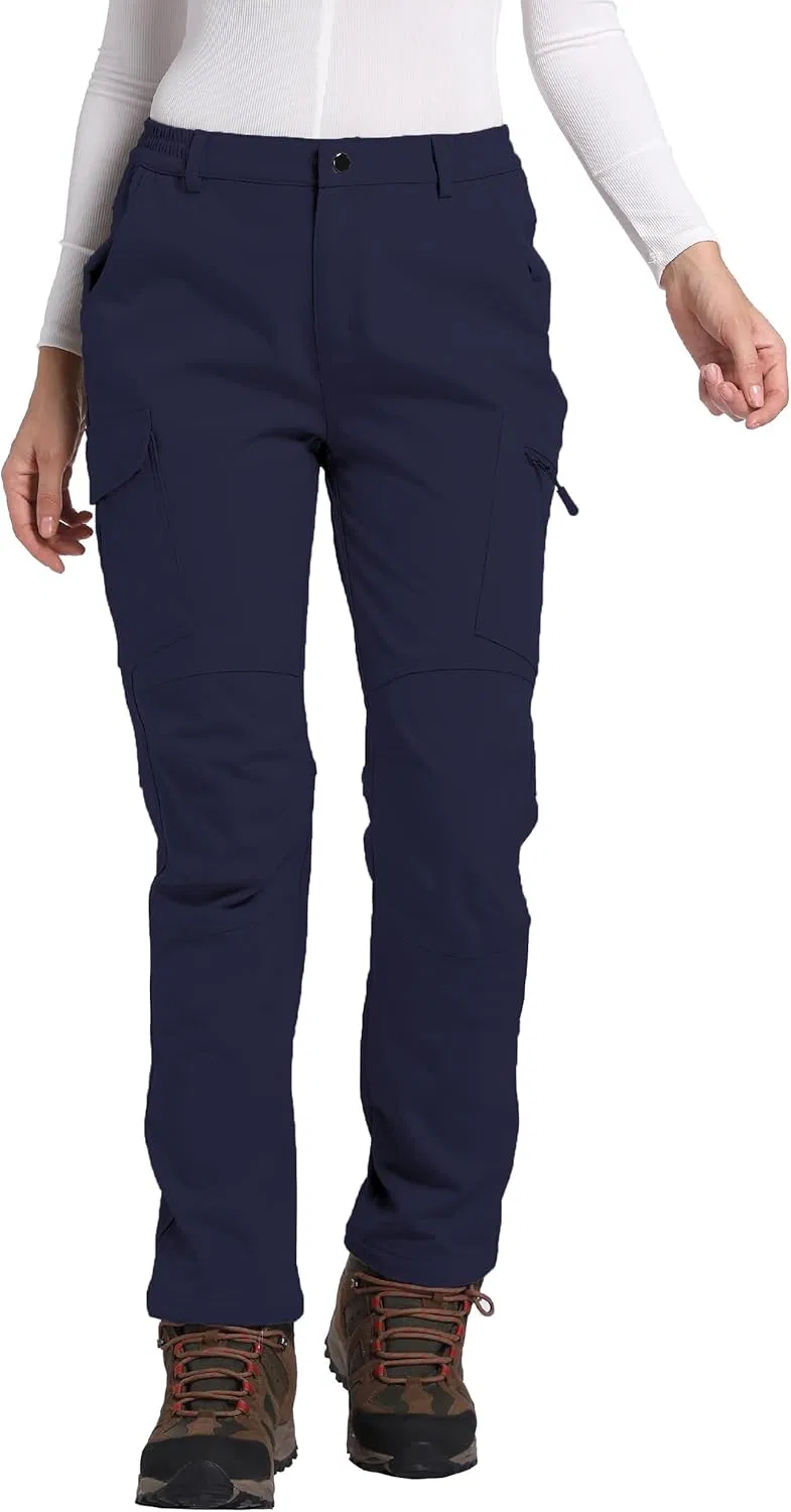 Women's Fleece Lined Waterproof Hiking Pants Insulated Softshell Warm Outdoor Winter Snow Ski Pants
