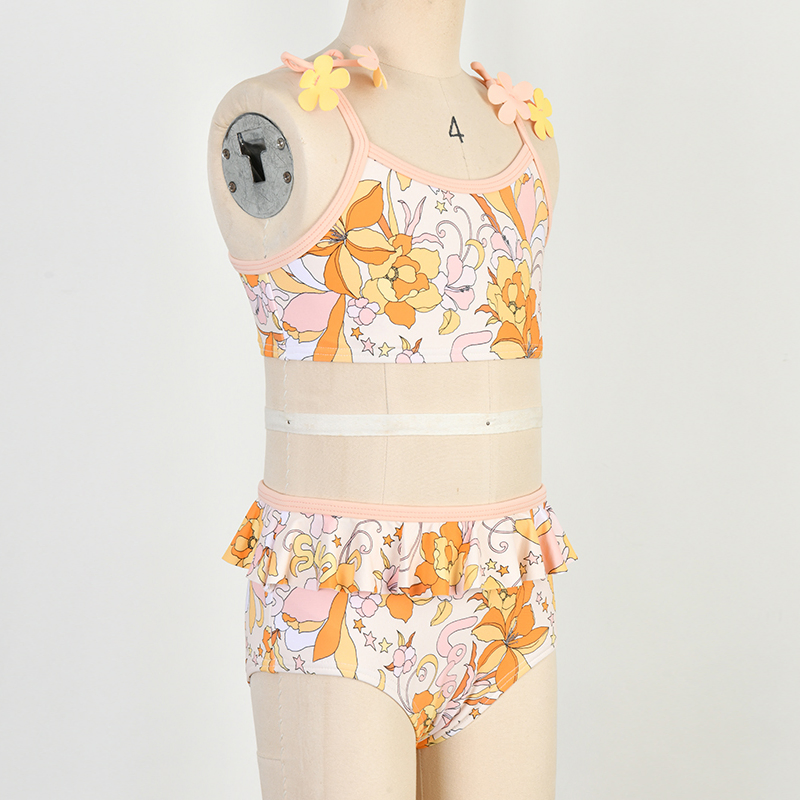 Two Sets Bikini UV Protection Swimsuit Girls Beachwear Small Ruffles Kid Ecofriendly Swimwear