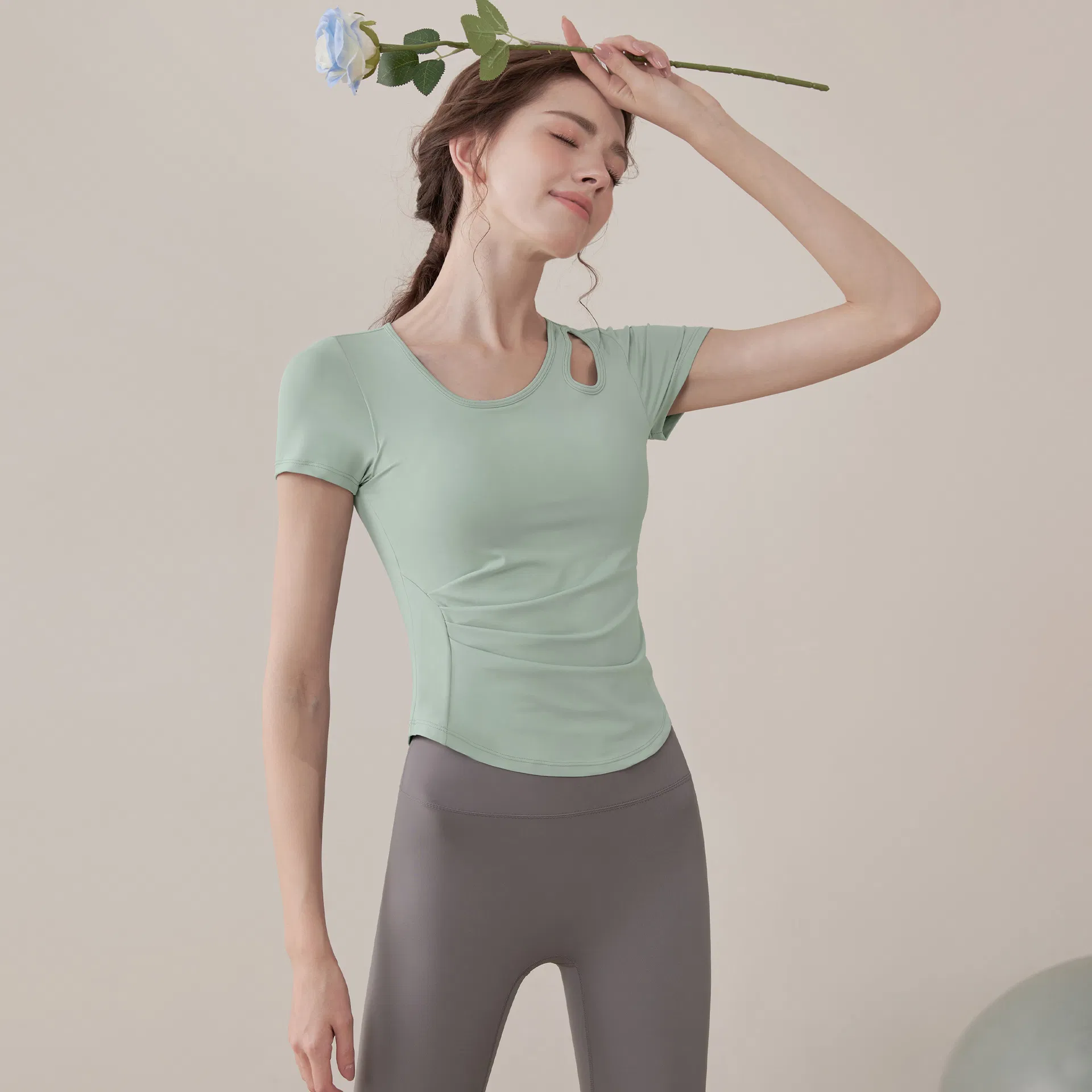 Slim Fit Yoga Shirt Top with Moisture-Wicking