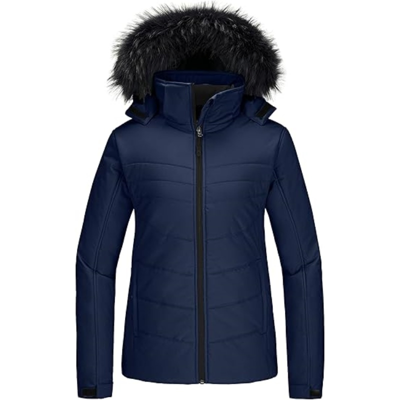 Women's Warm Waterproof Ski Jacket with Thick Hood and Puffer Design Winter Jacket