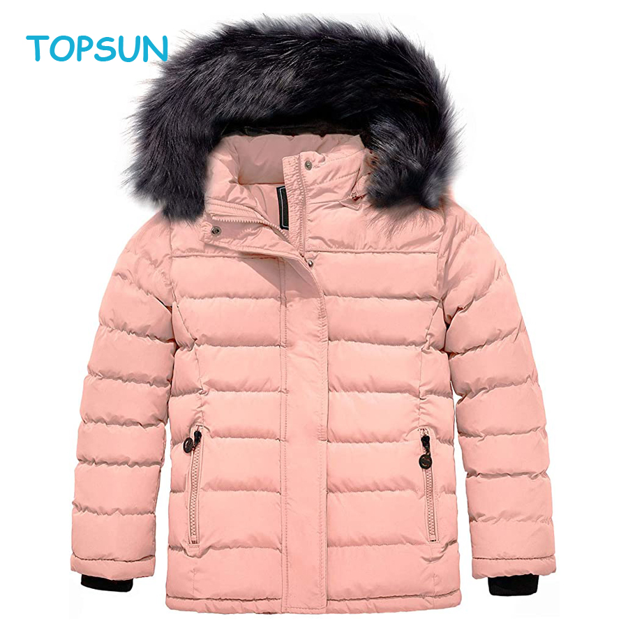 Girls' Water Resistant Puffer Jacket Soft Fleece Lined Padded Hooded Winter Coat