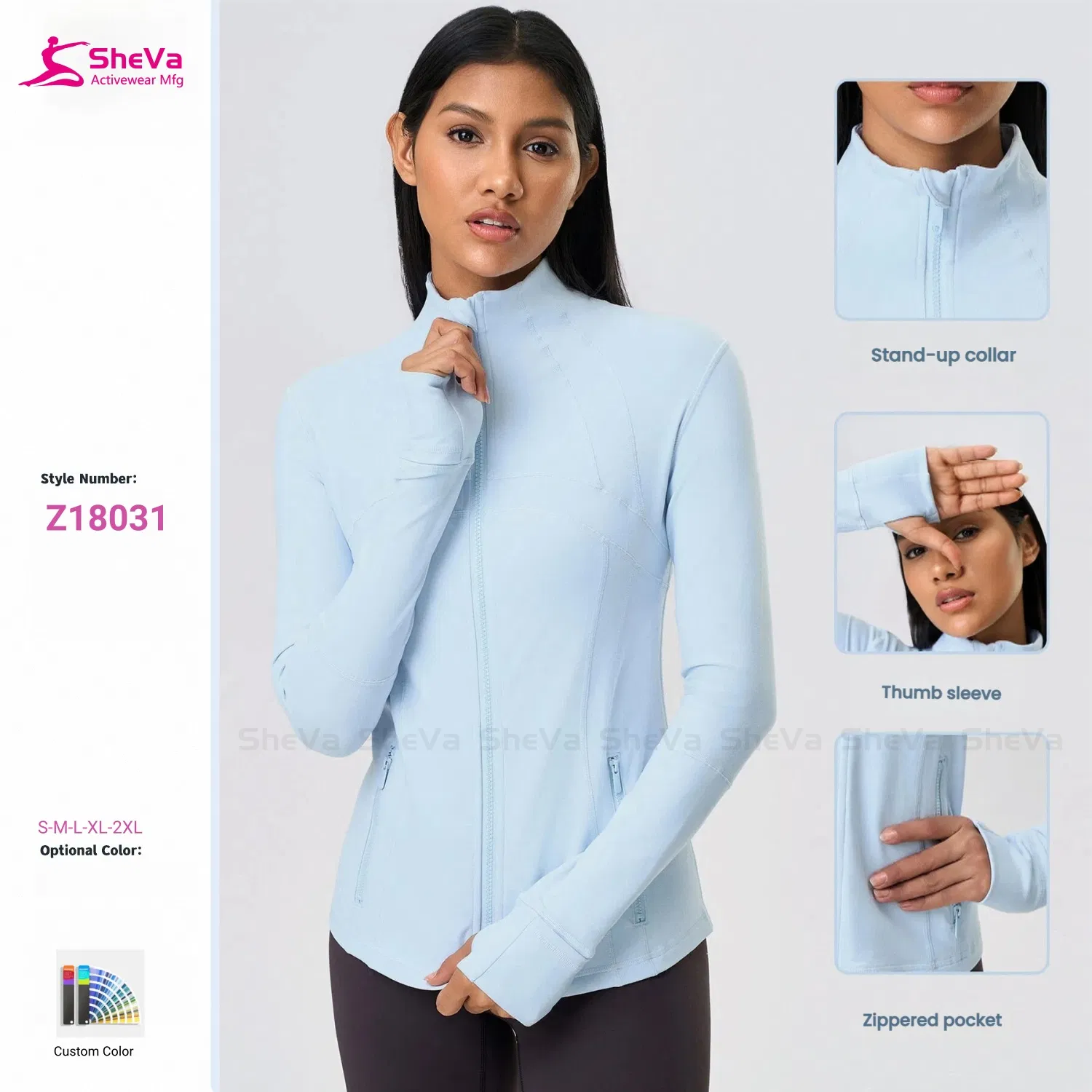 OEM ODM Women's Long Sleeve Yoga Jacket for Fall Sports Breathable Fitness Wear with Slim Stand Collar for Running Cycling