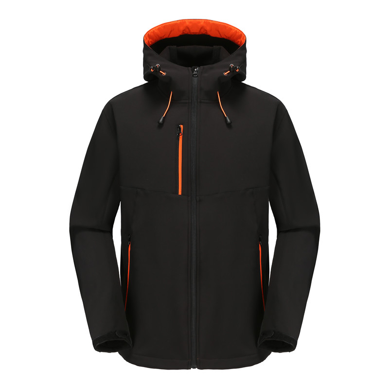 Black Custom Embroidery Logo Waterproof Soft Shell Windproof Breathable Polyester Softshell Fleece Casual Leisure Sports Ski Winter Coat Men Windbreaker Jacket