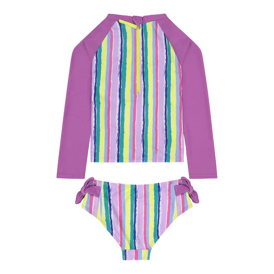 Girls Striped Rashguard and Bottom UV Protection Swimwear Swimset