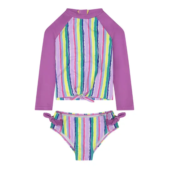 Girls Striped Rashguard and Bottom UV Protection Swimwear Swimset
