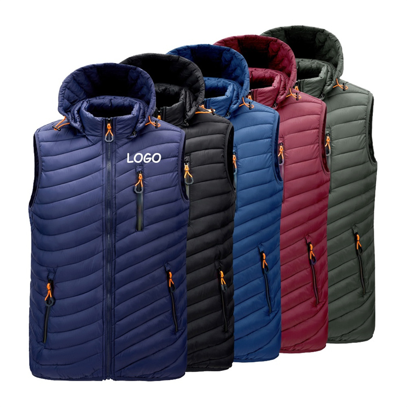 Custom Printing Embroidery 100% Nylon Insulated Warm Stand Collar Zipper Outerwear Sports Workwear Quilted Padded Down Puffer Vest