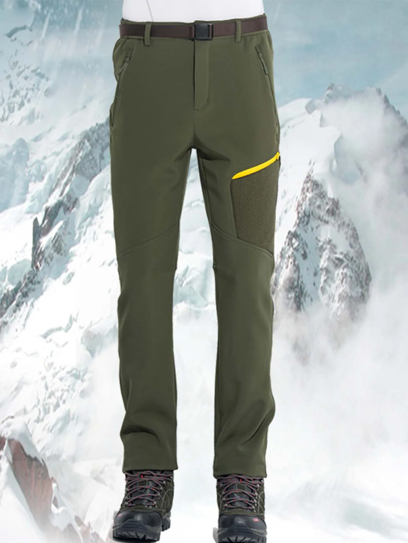 Men's Fleece Lined Ski Snow Pants Winter Waterproof Softshell Insulated Hiking Cargo Pants for Outdoor