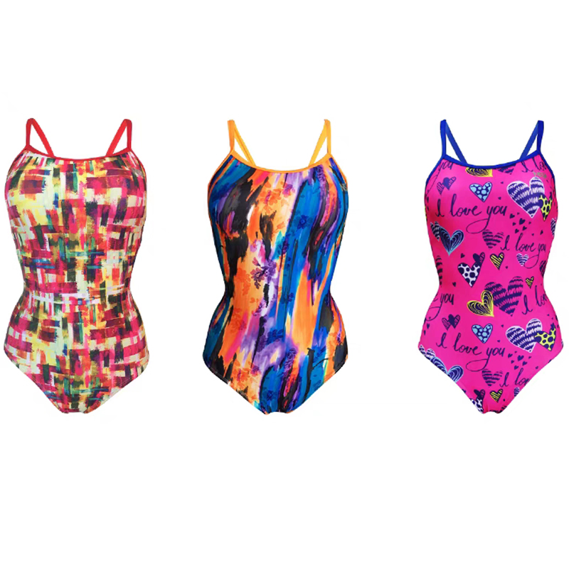 Girls Racing Swimsuit One-Piece Custom Printed Thin Shoulder Straps Youthful Style Swimwear