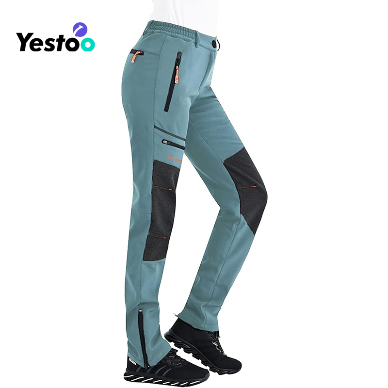 Womens Outdoor Snow Ski Pants Waterproof Hiking Insulated Softshell Pants Snowboard Zipper Bottom Leg