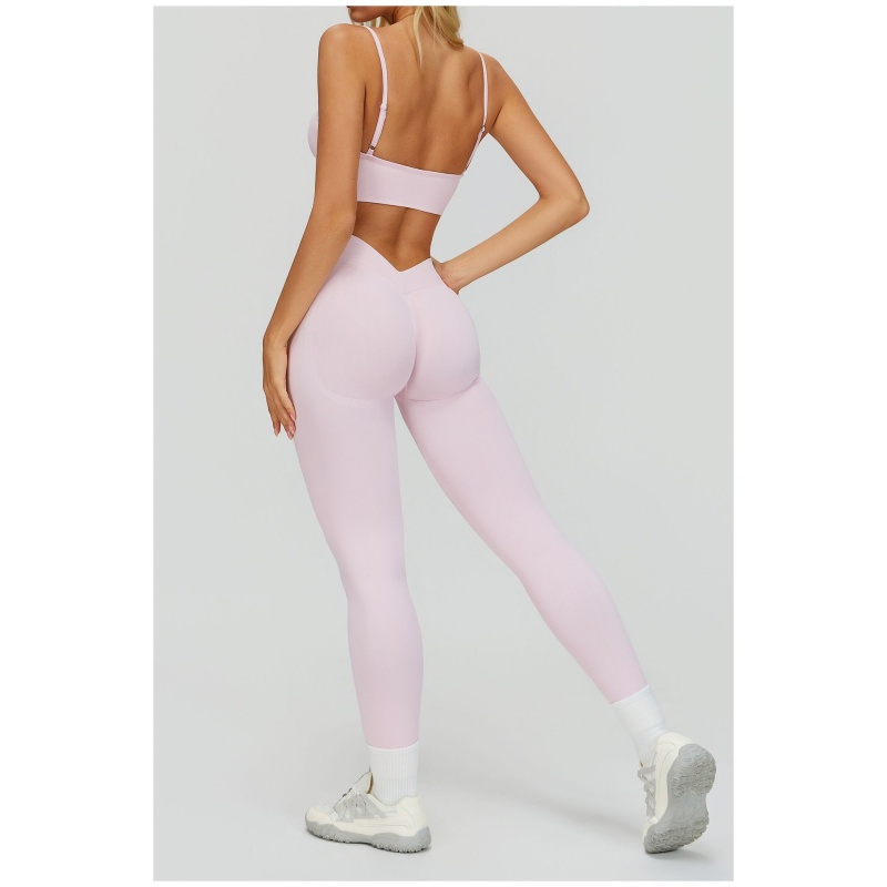 Women Seamless Built-Insoft Cup Bra Peach-Shaped Buttock Yoga Pants V-Shaped Waist Slimming and Figure-Hugging Quick-Drying Leggings