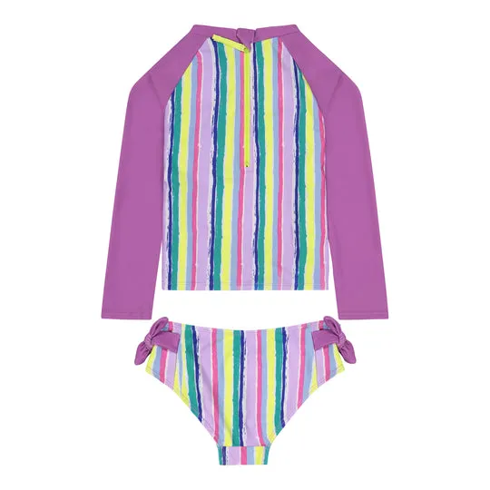 Girls Striped Rashguard and Bottom UV Protection Swimwear Swimset
