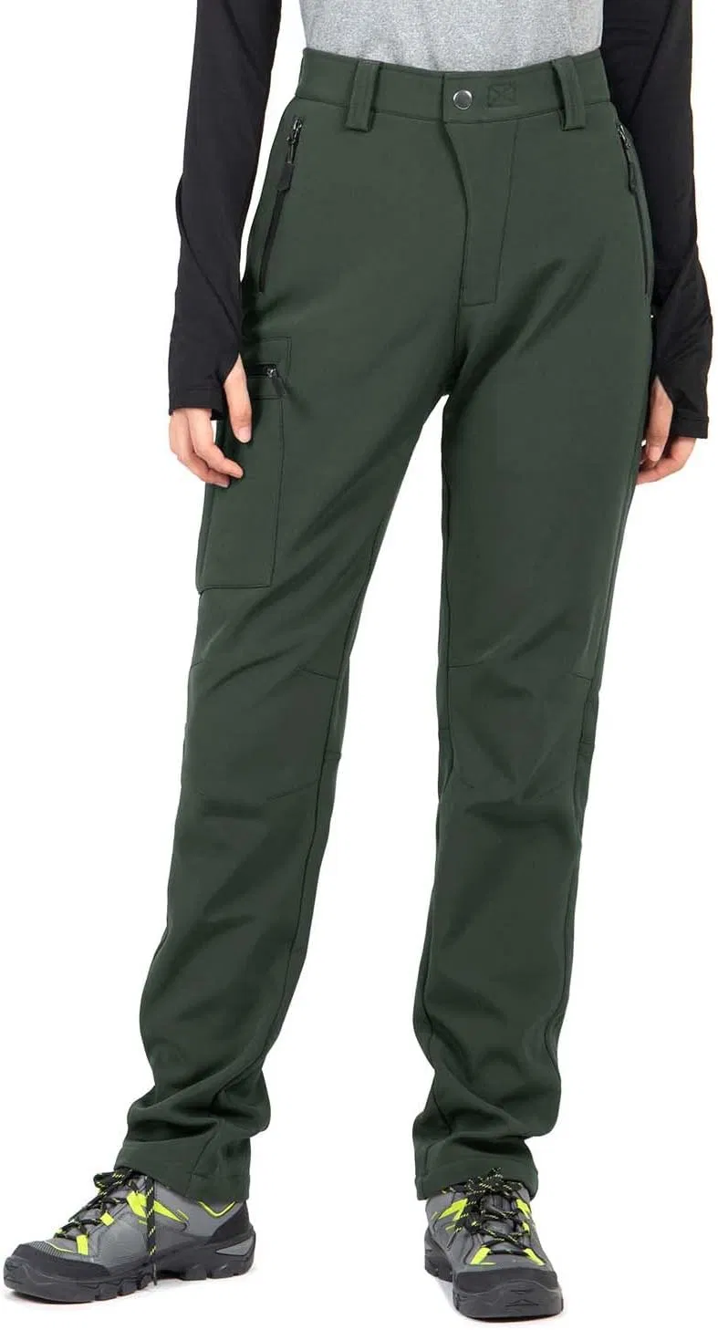 Women's-Fleece-Lined-Hiking-Pants Snow-Ski-Pants Water-Resistance-Outdoor-Softshell-Insulated-Pants for Winter