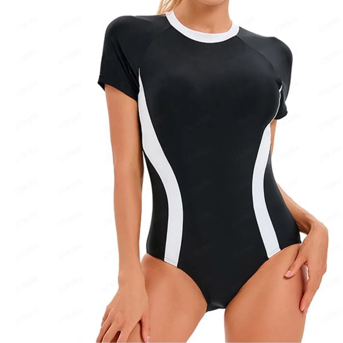 High Quality Solid Color Patchwork Round Neck Swimwear for Women One Piece Surfing Suit Swimsuit