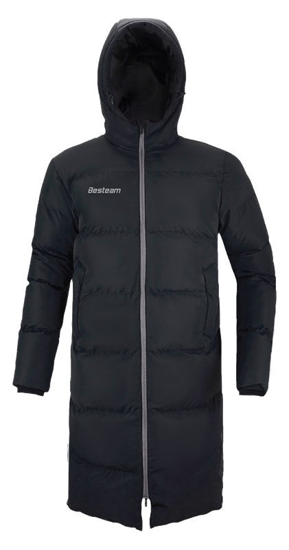 Black Sports Coat for Adults Kids Winter Long Down Hooded Padded Jacket Over Knee High Quality Warm