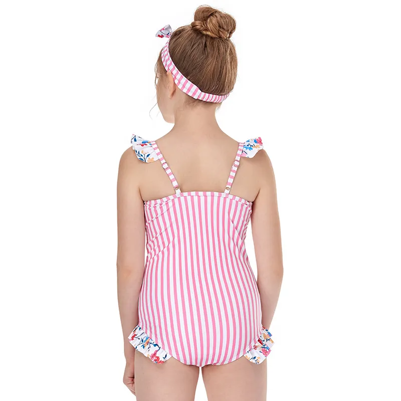 Girls One Piece Flower Ruffle Design Swimwear