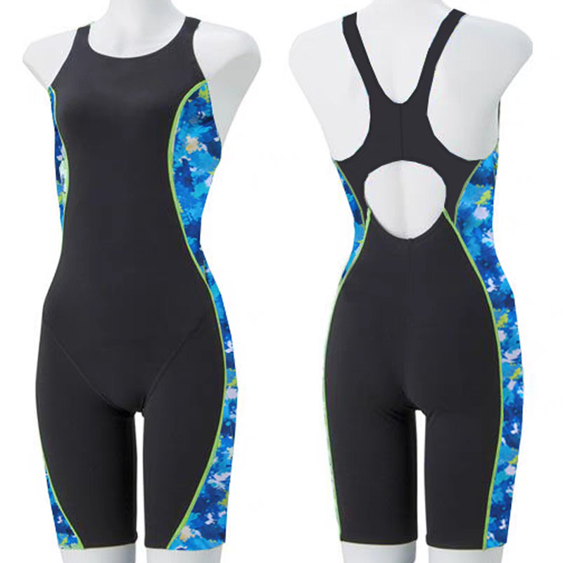 Professional One-Piece Racing Swimwear PBT Athlete Women Knee Swimsuit Sports Competition Tight Bodybuilding Bathing Suit