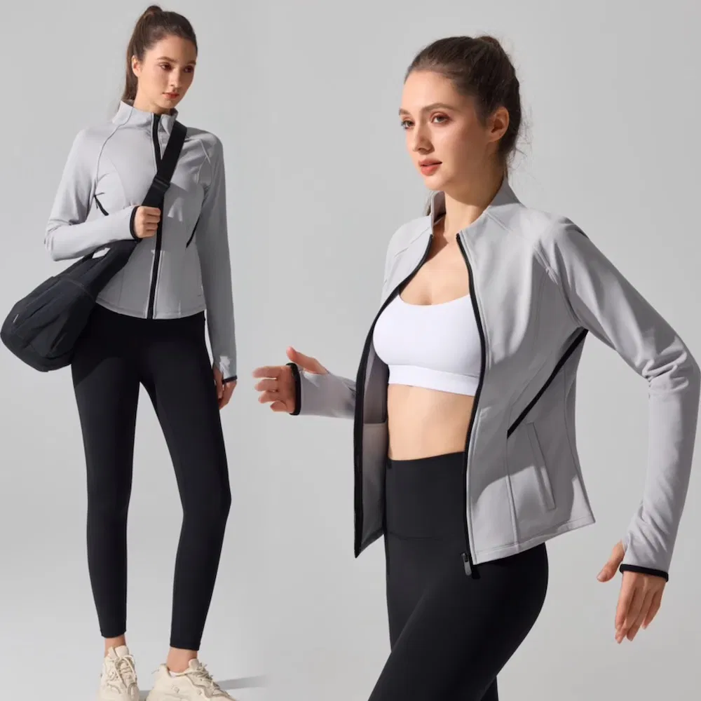 New Design Winter Fleece Lined Running Jacket for Women, Full Zip Winter Cold Weather Gear Thermal Cycling Workout Coats with Side Pockets and Thumb Holes