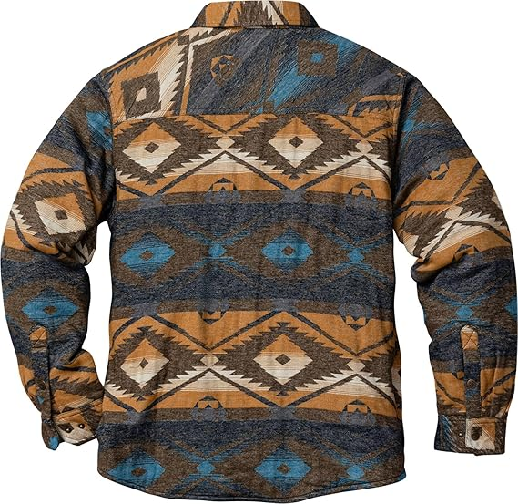 Custom Mens Aztec Flannel Shirt Jacket Thermal Lined Button Front Chest Pocket Winter Shacket