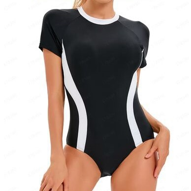 High Quality Solid Color Patchwork Round Neck Swimwear for Women One Piece Surfing Suit Swimsuit