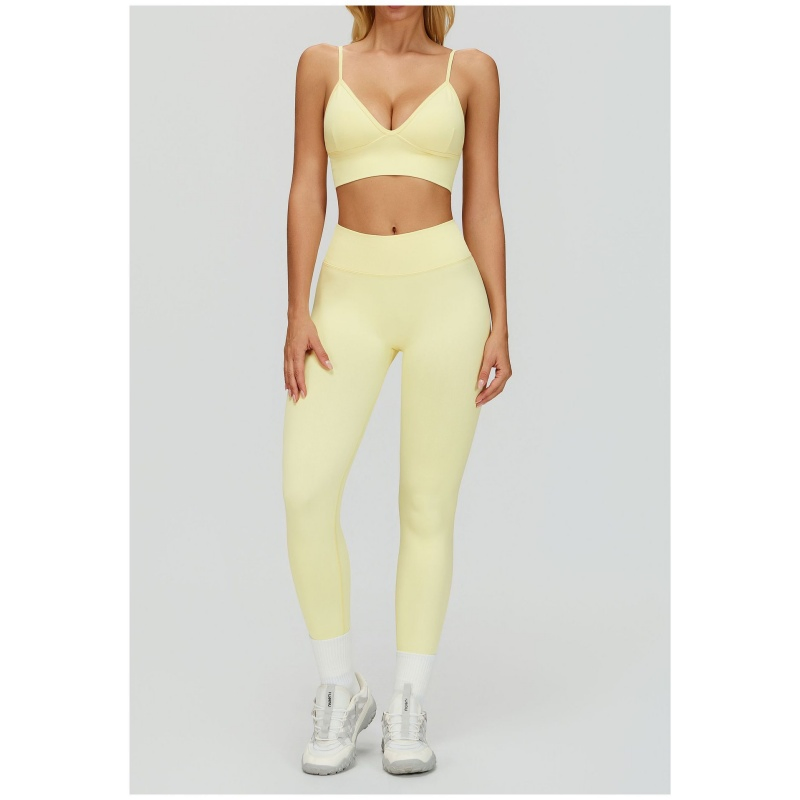 Women Seamless Built-Insoft Cup Bra Peach-Shaped Buttock Yoga Pants V-Shaped Waist Slimming and Figure-Hugging Quick-Drying Leggings