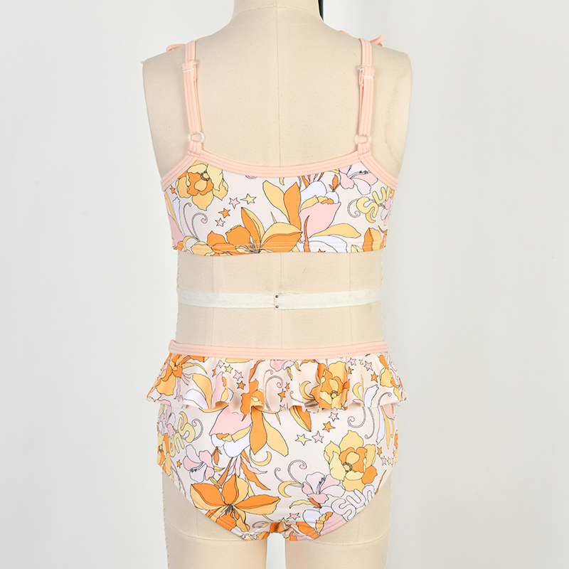 Two Sets Bikini UV Protection Swimsuit Girls Beachwear Small Ruffles Kid Ecofriendly Swimwear