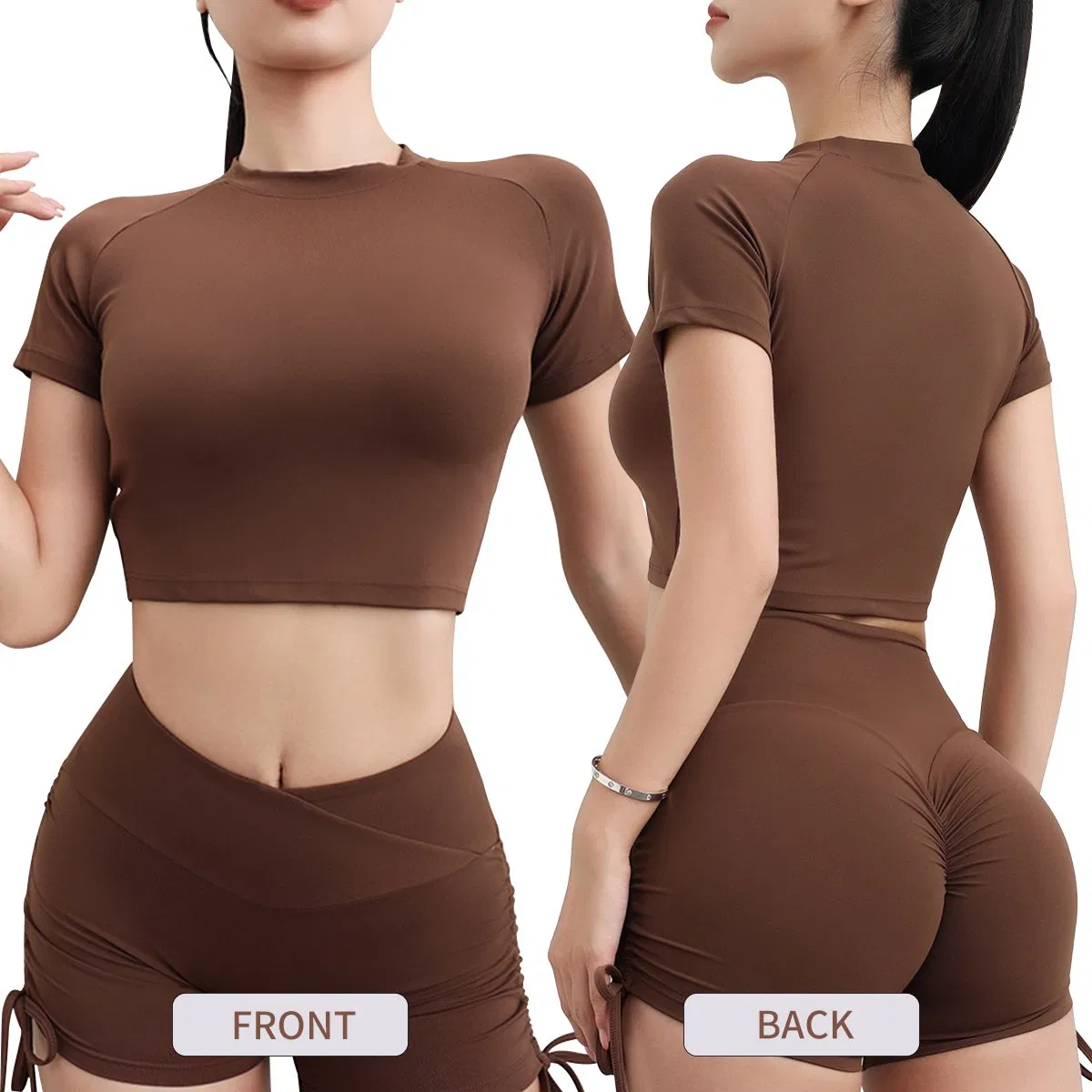 New Fashion Tight Round Neck Quick Dry Moisture Wicking Breathable Skin Friendly Activewear Sports Yoga Tops for Women