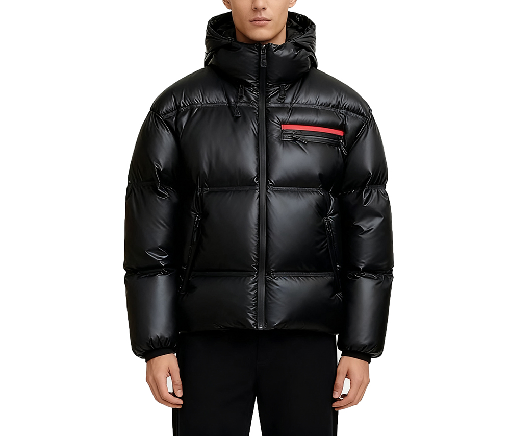 Men's Black Warm Hooded Shiny Puffer Jacket European Fashion