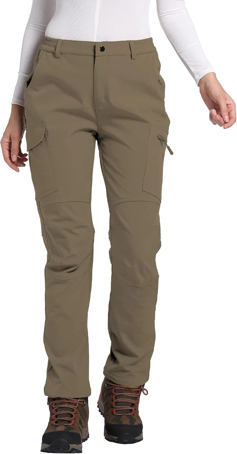 Women's Fleece Lined Waterproof Hiking Pants Insulated Softshell Warm Outdoor Winter Snow Ski Pants