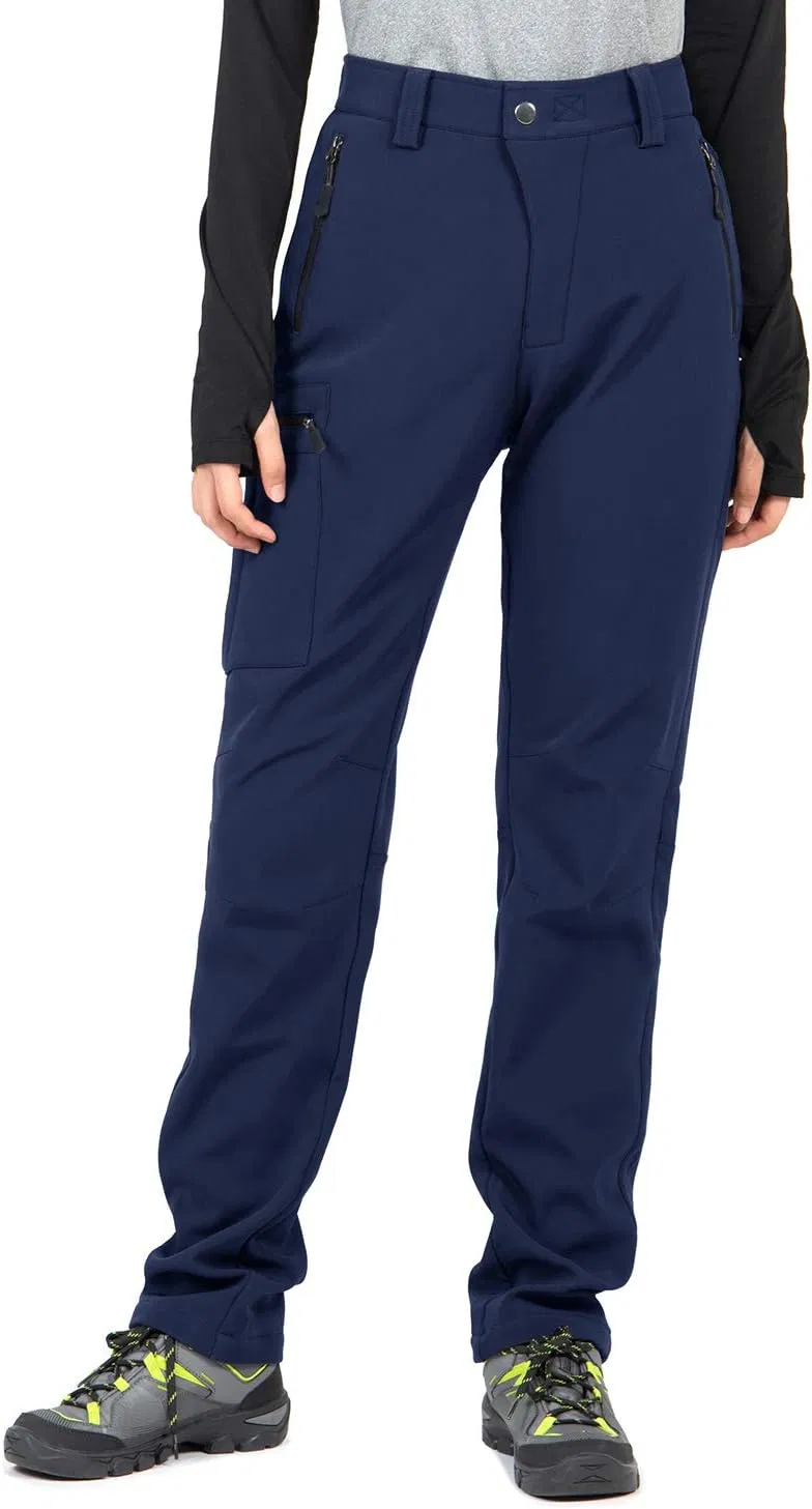Women's-Fleece-Lined-Hiking-Pants Snow-Ski-Pants Water-Resistance-Outdoor-Softshell-Insulated-Pants for Winter