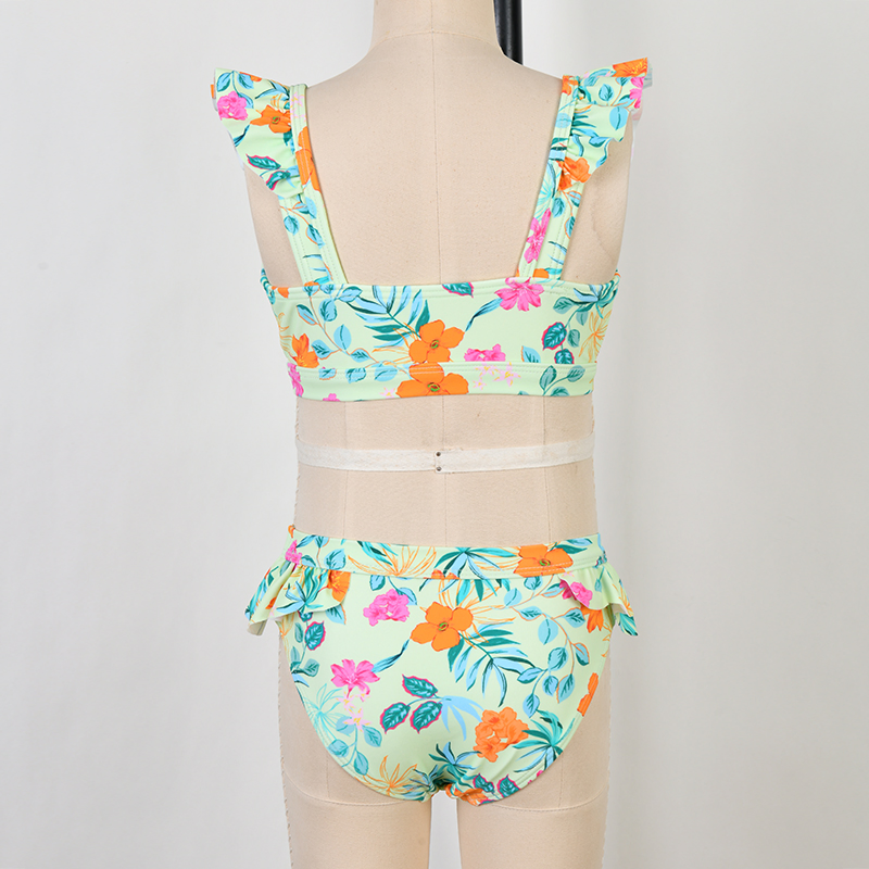 Girls Two Sets Bikini Children UV Protection Beachwear Kids V Neck Ecofriendly Swimwear