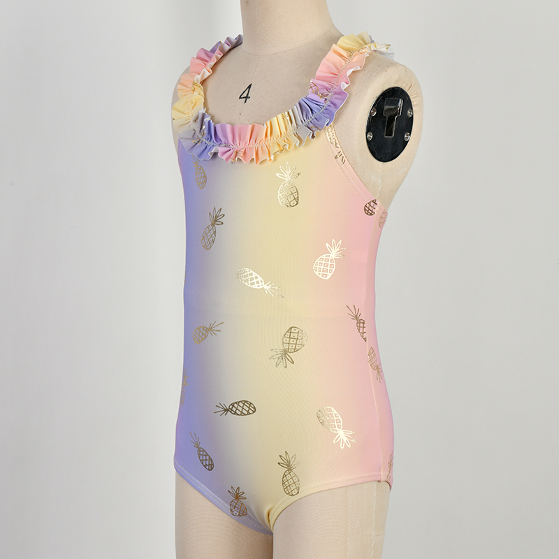 Girls Ecofriendly One Piece Swimsuit Children Shoulder Strap Swimwear Kids UV Protection Beachwear