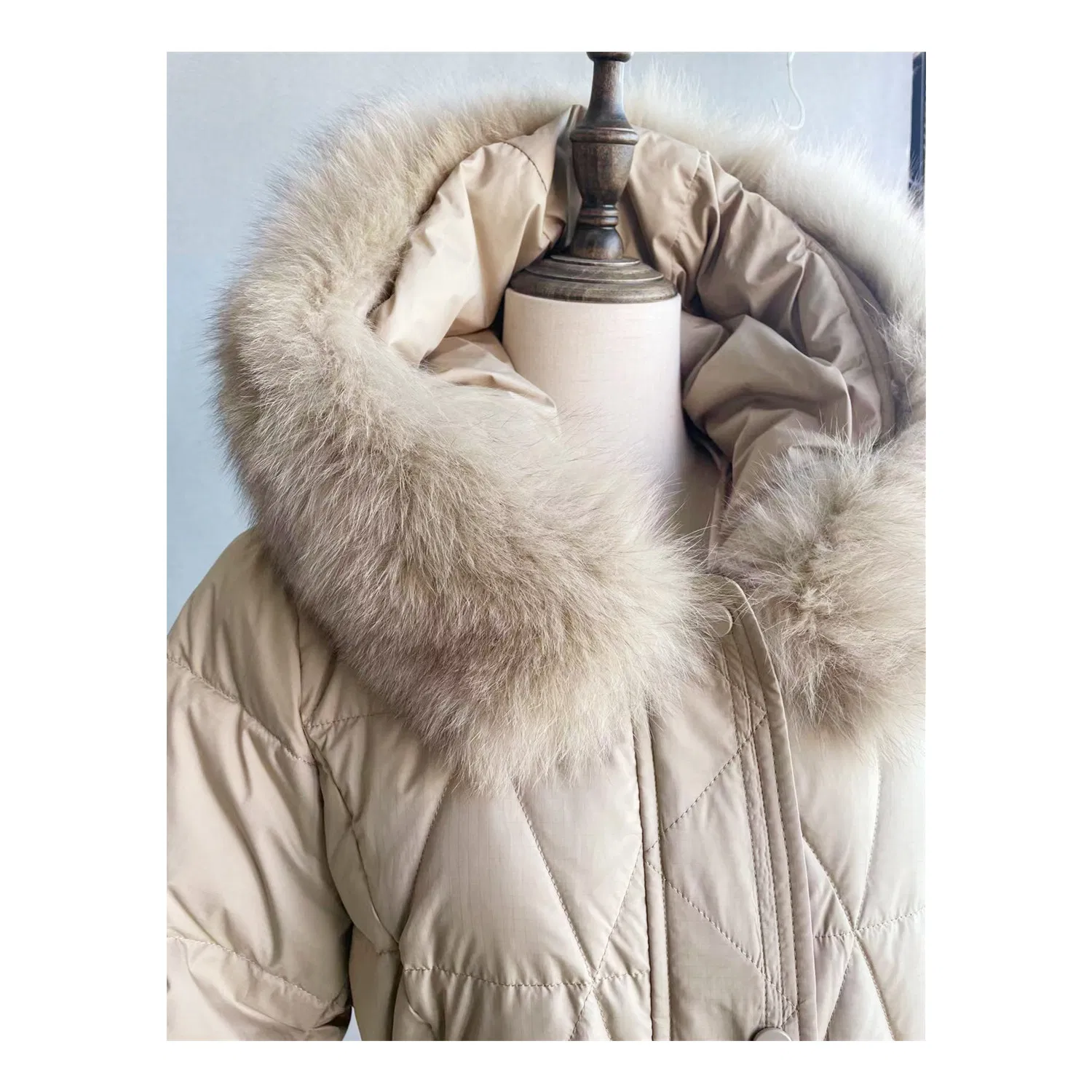 Winter Women′ S Duck Down Nylon Coat with Fox Fur Collar Ready for Ship