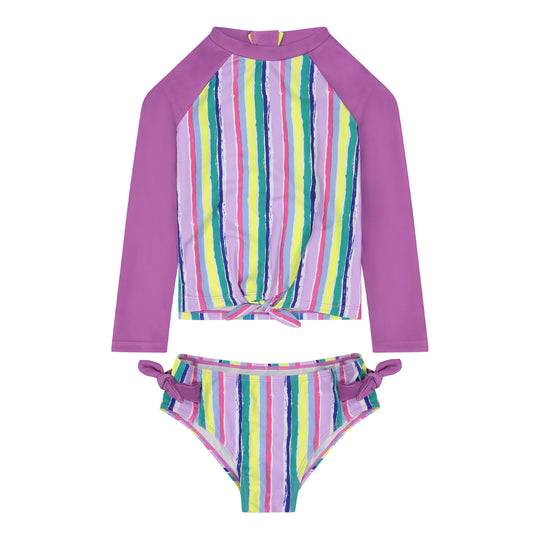 Girls Striped Rashguard and Bottom UV Protection Swimwear Swimset