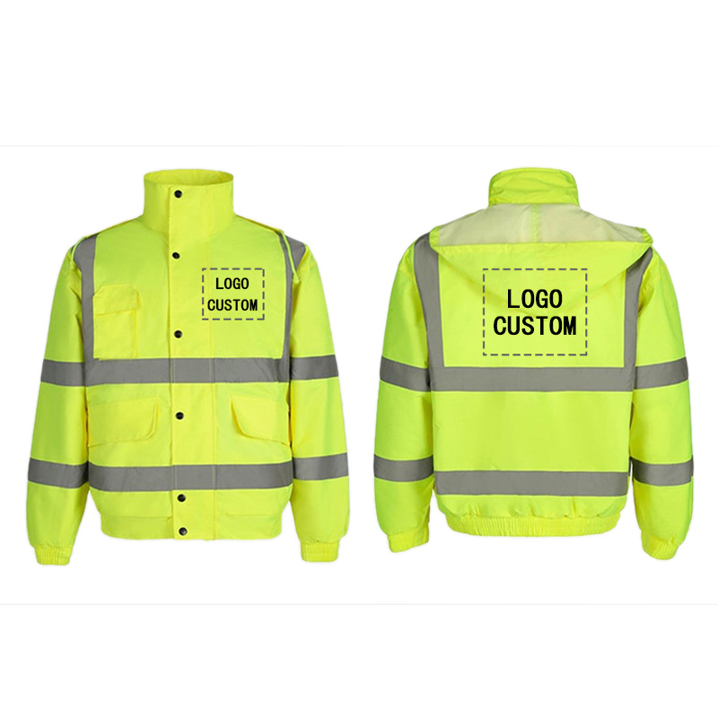 Custom Hi Vis Hoodie Polyester Oxford Waterproof Reflective Safety Clothing Outdoor Thermal Winter Workwear Safety Jacket