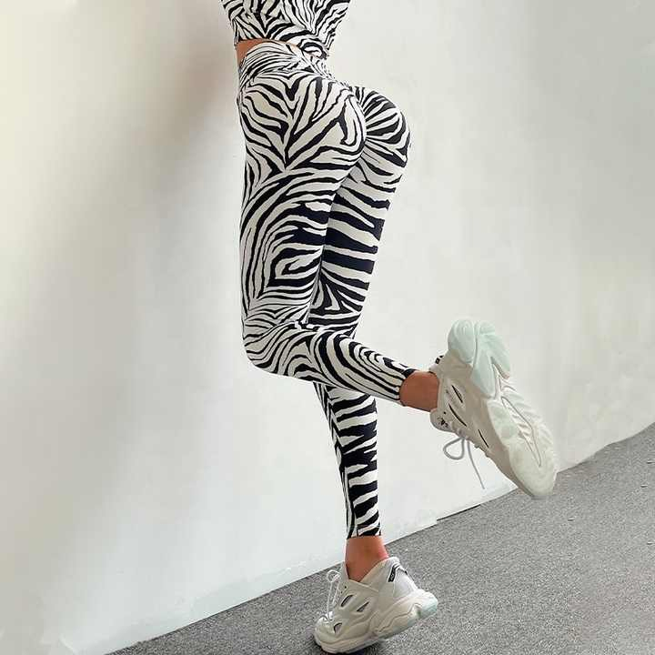 Custom High-Waist Seamless Yoga Leggings Zebra Print Gym Workout Tights for Women