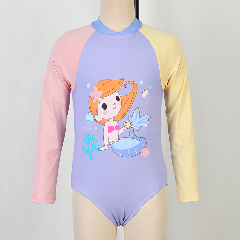 Custom Ecofriendly UV Protection Rash Guard Girls Beachwear Kids One Piece Swimsuit Children Long Sleeve Swimwear