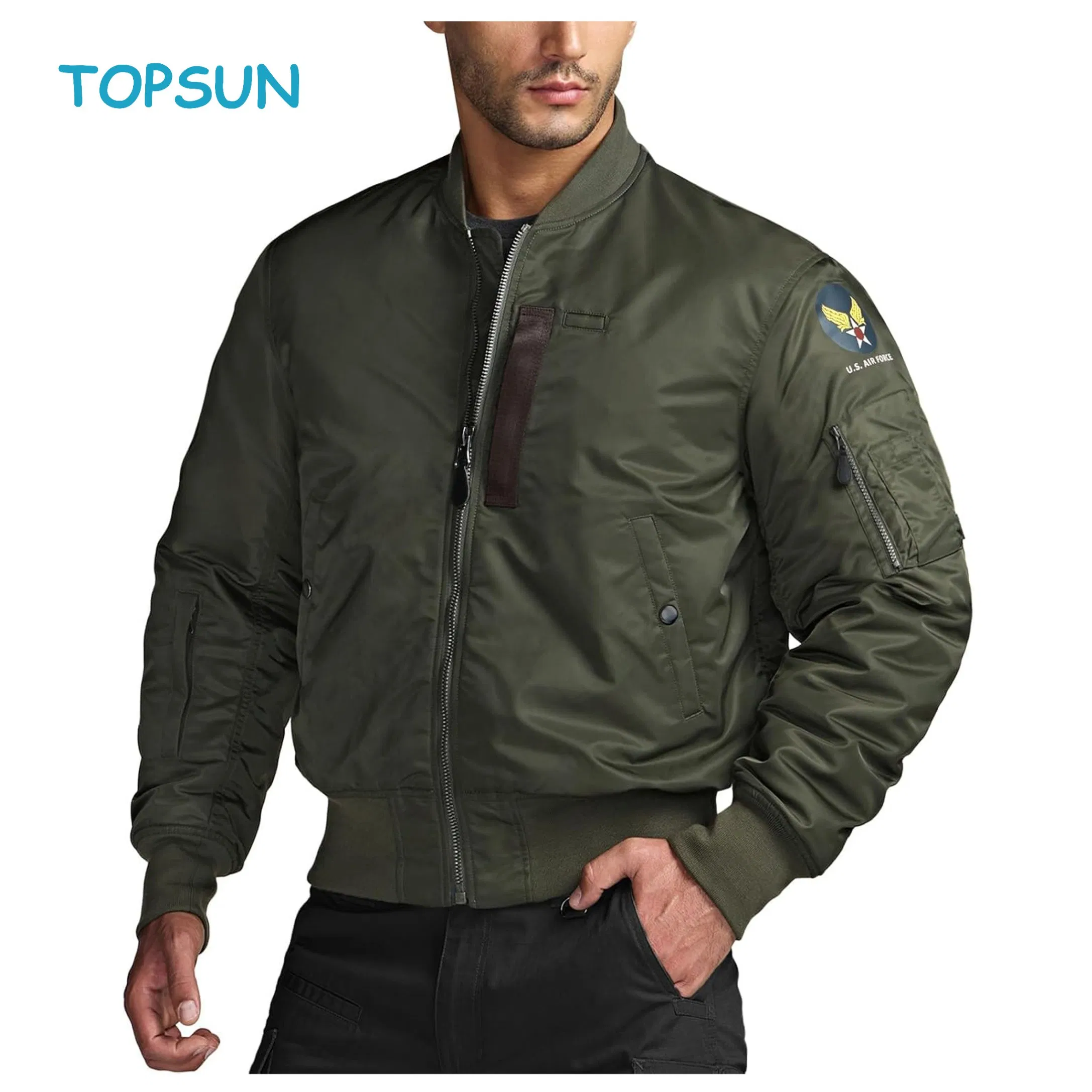 Men's Casual Bomber Jacket, Outdoor Fall/Winter Zip-up Windbreaker, Water Resistant Padded Ma-1 Flight Jacket with Pocket