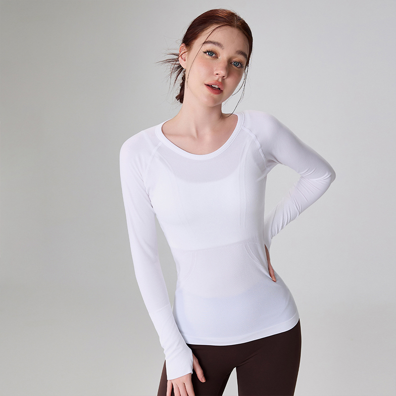 Seamless Three-Dimensional-Slimming Nude-Feel Long-Sleeve High-Stretch Moisture-Wicking Breathable Women's Yoga Running Sports Top