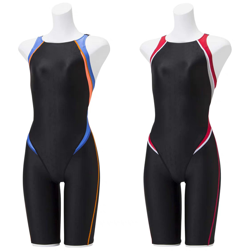 Professional One-Piece Racing Swimwear PBT Athlete Women Knee Swimsuit Sports Competition Tight Bodybuilding Bathing Suit